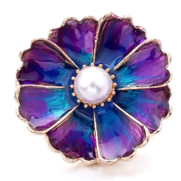 Purple Flower & Black Leather Snap Bracelet - Picture 2 of 9